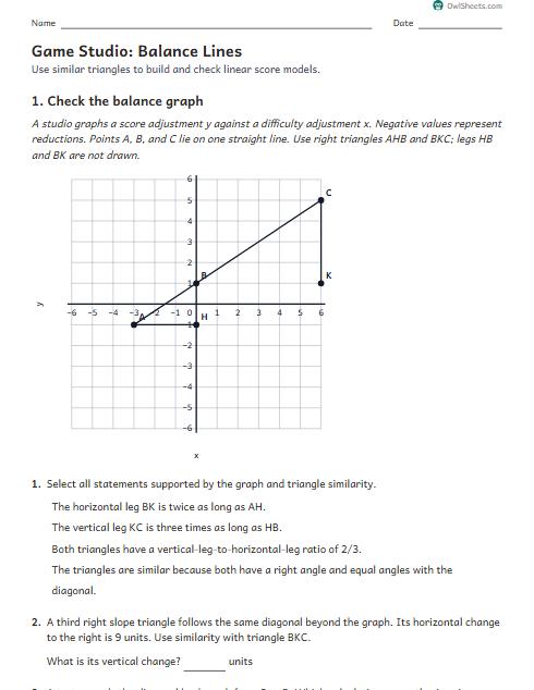 Game Studio: Balance Lines worksheet preview