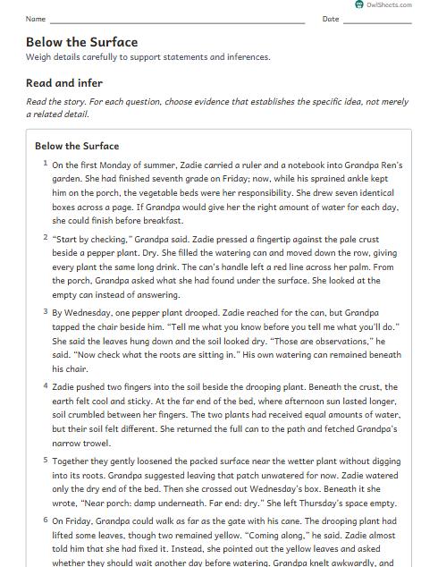 Below the Surface worksheet preview
