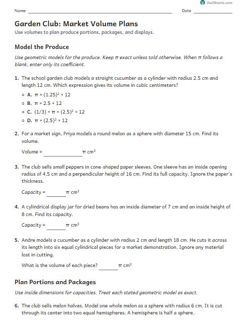 Garden Club: Market Volume Plans worksheet preview