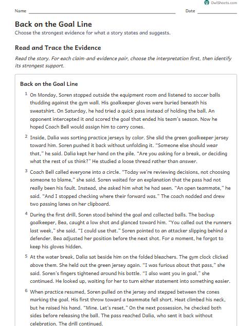 Back on the Goal Line worksheet preview