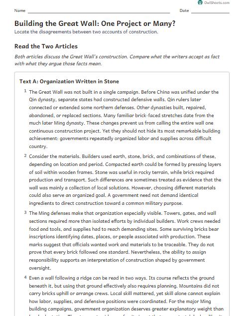 Building the Great Wall: One Project or Many? worksheet preview