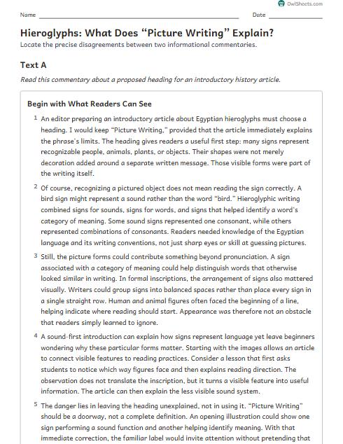 Hieroglyphs: What Does “Picture Writing” Explain? worksheet preview