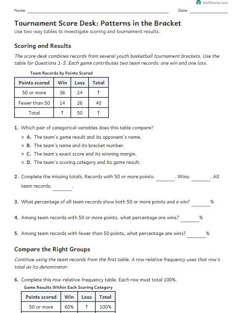 Tournament Score Desk: Patterns in the Bracket worksheet preview