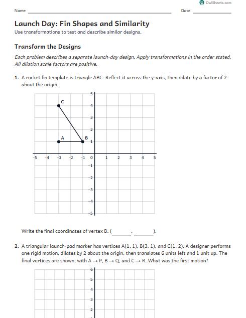 Launch Day: Fin Shapes and Similarity worksheet preview