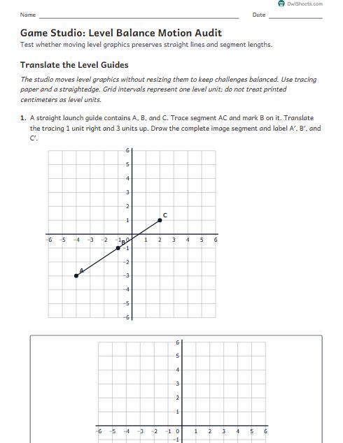 Game Studio: Level Balance Motion Audit worksheet preview