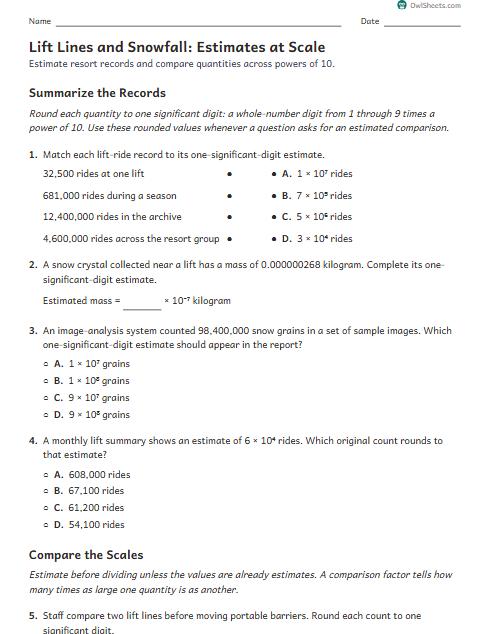 Lift Lines and Snowfall: Estimates at Scale worksheet preview