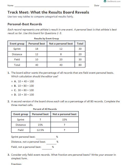 Track Meet: What the Results Board Reveals worksheet preview