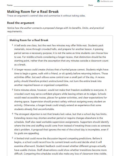 Making Room for a Real Break worksheet preview
