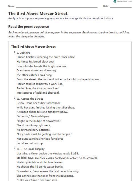 The Bird Above Mercer Street worksheet preview