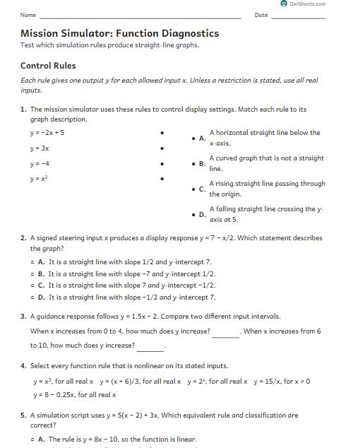 Mission Simulator: Function Diagnostics worksheet preview