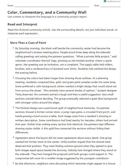 Color, Commentary, and a Community Wall worksheet preview