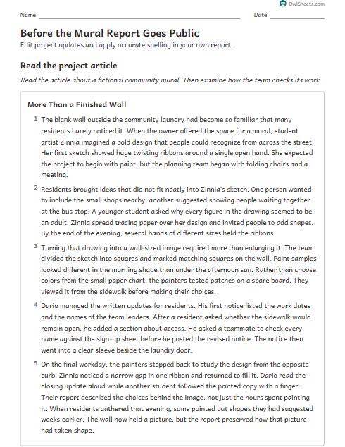 Before the Mural Report Goes Public worksheet preview
