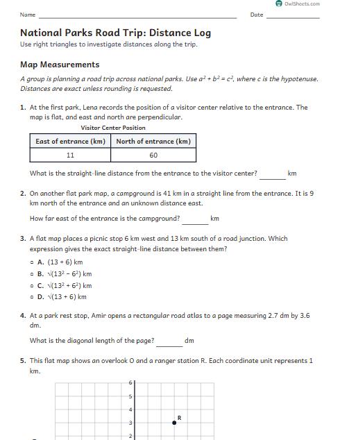National Parks Road Trip: Distance Log worksheet preview