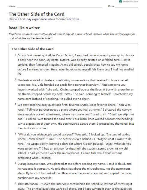 The Other Side of the Card worksheet preview