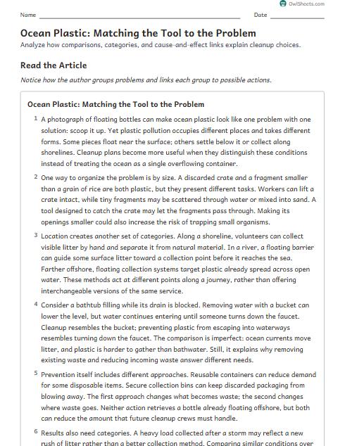 Ocean Plastic: Matching the Tool to the Problem worksheet preview
