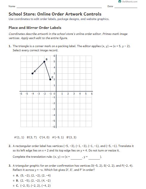 School Store: Online Order Artwork Controls worksheet preview
