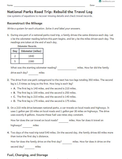 National Parks Road Trip: Rebuild the Travel Log worksheet preview