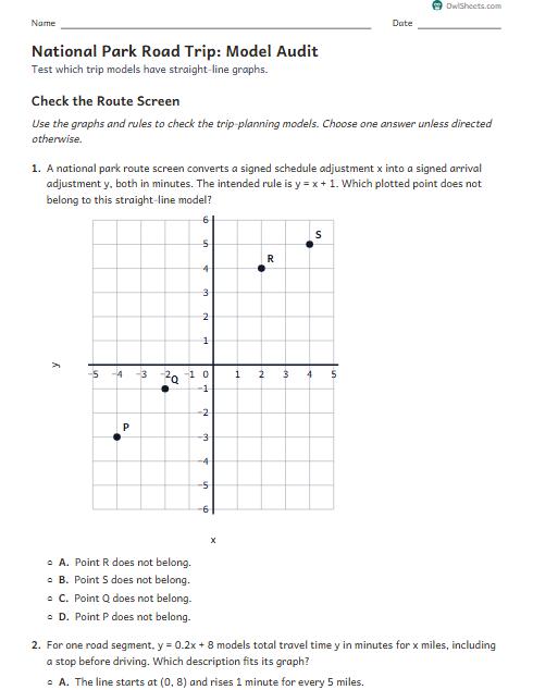 National Park Road Trip: Model Audit worksheet preview