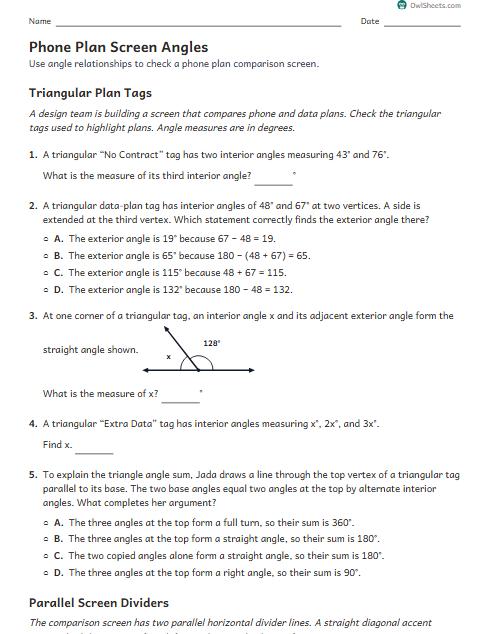 Phone Plan Screen Angles worksheet preview
