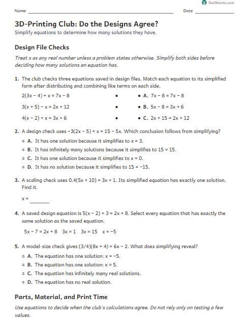 3D-Printing Club: Do the Designs Agree? worksheet preview