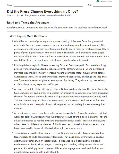 Did the Press Change Everything at Once? worksheet preview