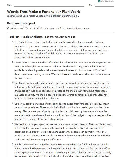 Words That Make a Fundraiser Plan Work worksheet preview