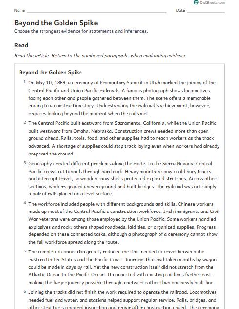 Beyond the Golden Spike worksheet preview