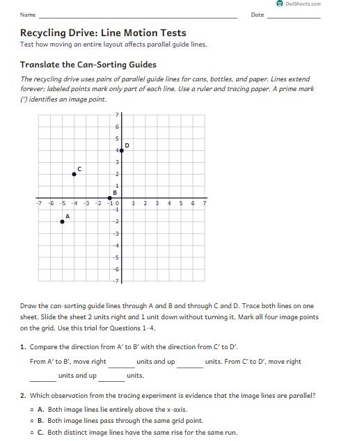 Recycling Drive: Line Motion Tests worksheet preview