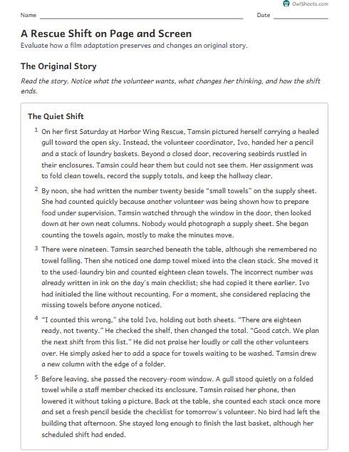 A Rescue Shift on Page and Screen worksheet preview
