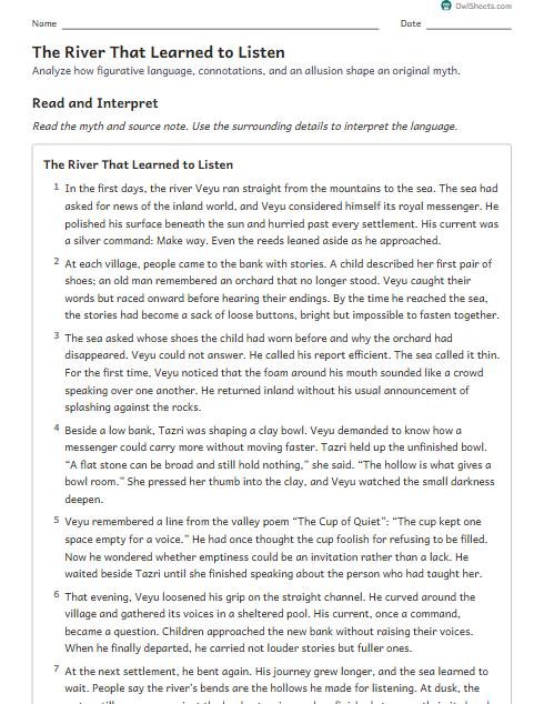 The River That Learned to Listen worksheet preview