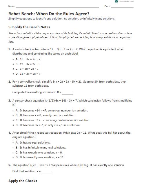 Robot Bench: When Do the Rules Agree? worksheet preview