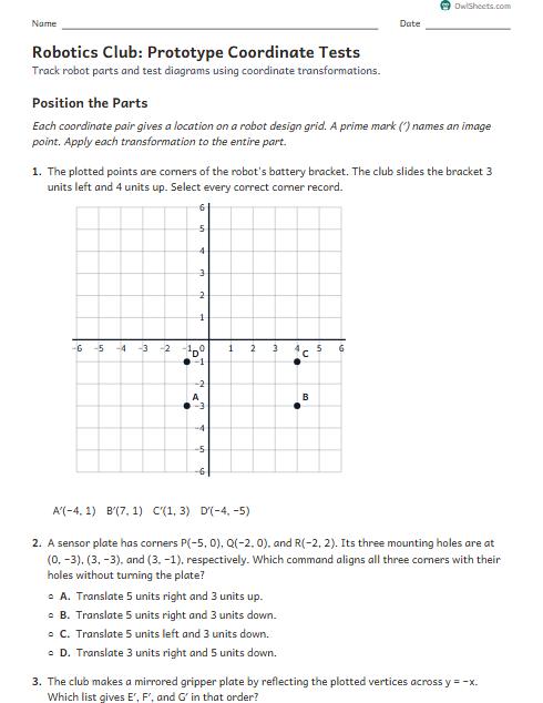 Robotics Club: Prototype Coordinate Tests worksheet preview