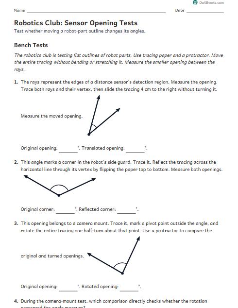 Robotics Club: Sensor Opening Tests worksheet preview