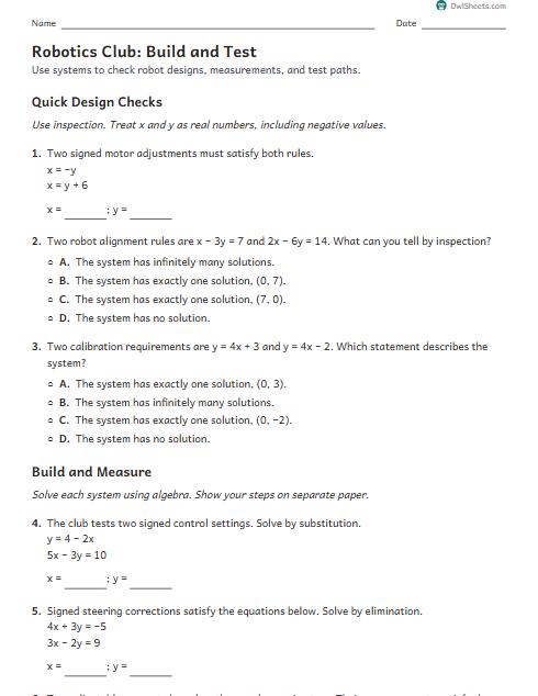 Robotics Club: Build and Test worksheet preview