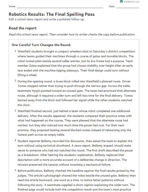 Robotics Results: The Final Spelling Pass worksheet preview