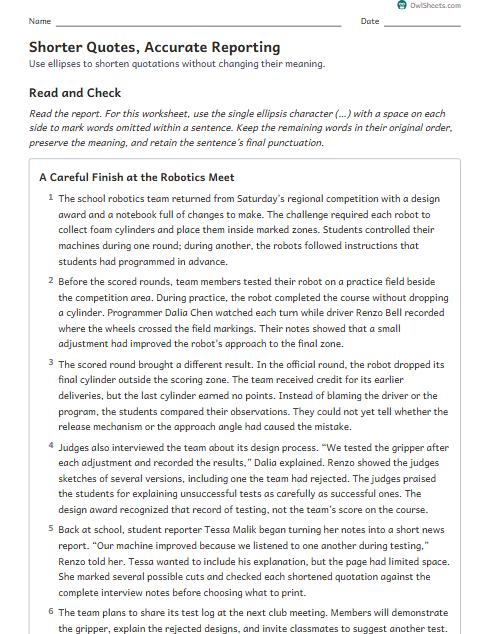 Shorter Quotes, Accurate Reporting worksheet preview