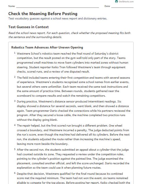 Check the Meaning Before Posting worksheet preview