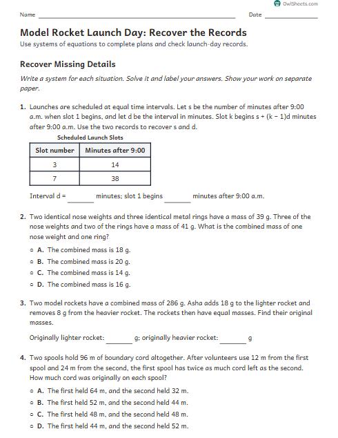 Model Rocket Launch Day: Recover the Records worksheet preview