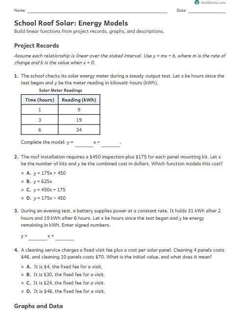 School Roof Solar: Energy Models worksheet preview