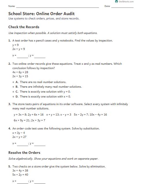 School Store: Online Order Audit worksheet preview