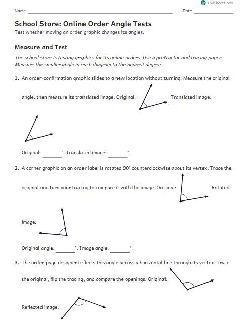 School Store: Online Order Angle Tests worksheet preview