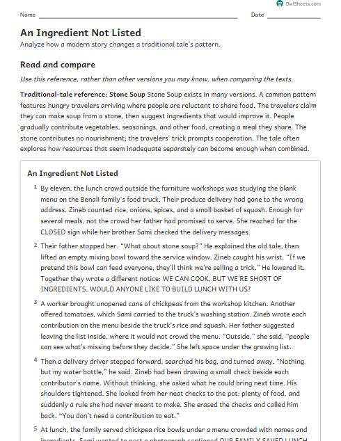 An Ingredient Not Listed worksheet preview