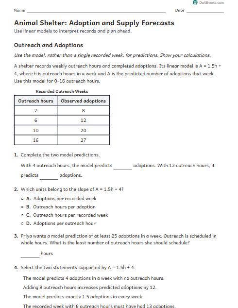 Animal Shelter: Adoption and Supply Forecasts worksheet preview