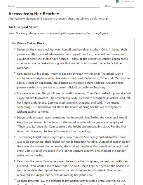 Across from Her Brother worksheet preview