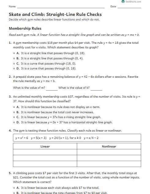 Skate and Climb: Straight-Line Rule Checks worksheet preview