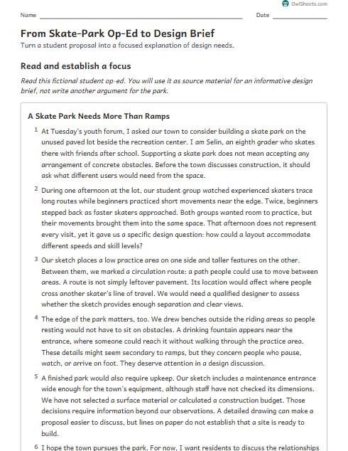 From Skate-Park Op-Ed to Design Brief worksheet preview