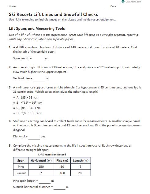 Ski Resort: Lift Lines and Snowfall Checks worksheet preview