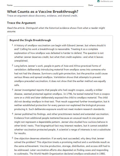 What Counts as a Vaccine Breakthrough? worksheet preview