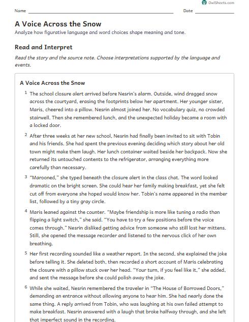 A Voice Across the Snow worksheet preview