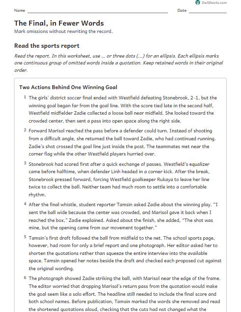 The Final, in Fewer Words worksheet preview